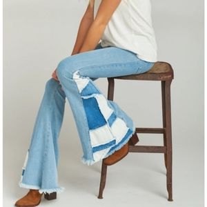 NWT SMYMM Woodstock Flare Retro 70s Patch Bell Pants XS